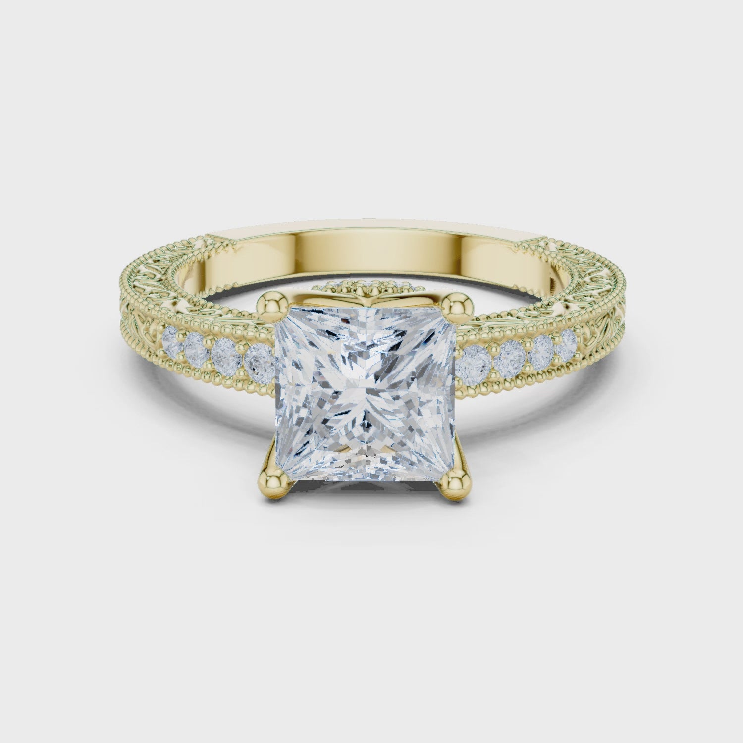 Yara Vintage Lace Princess Diamond Pavé Ring